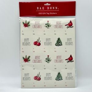 Rae Dunn Christmas 100 Gift Tag Stickers - MERRY CHRISTMAS HAPPY HOLIDAYS